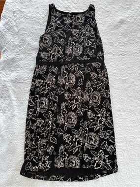 LOFT Black Midi Skirt with Cream Floral Pattern